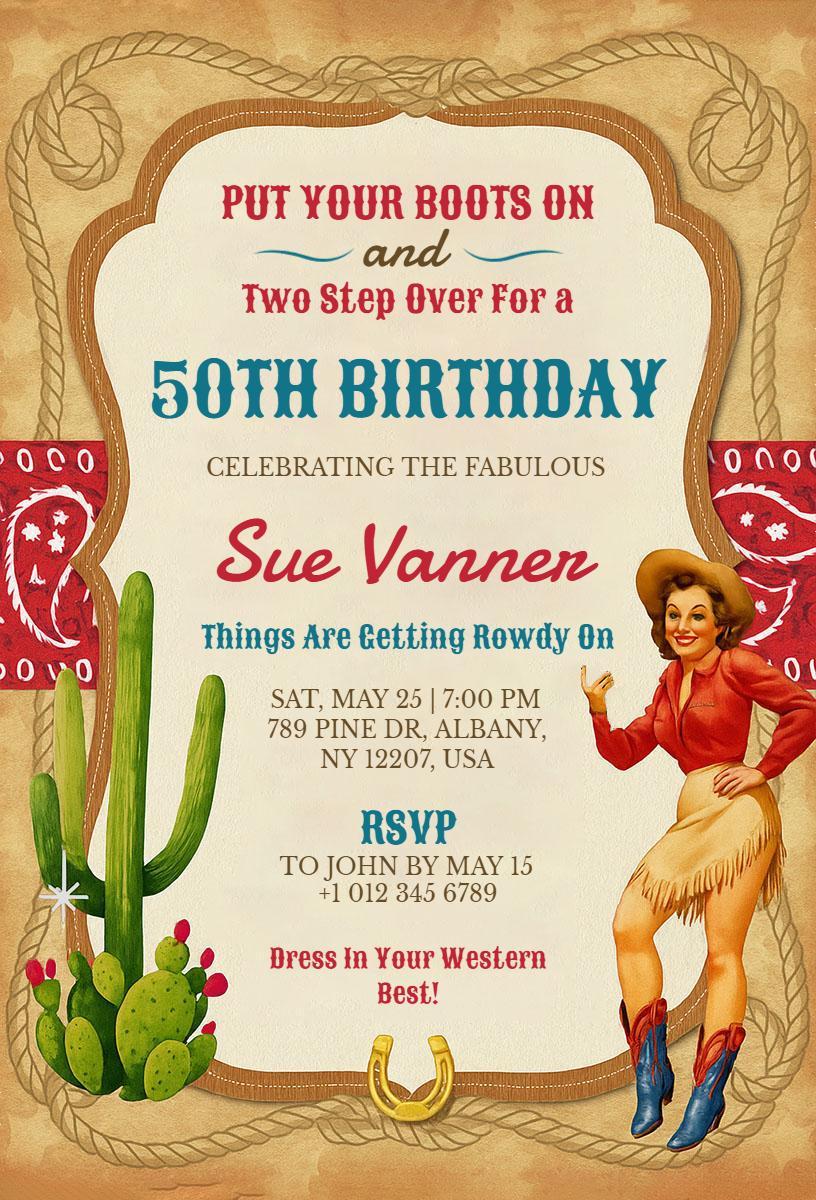 Fabulous Cowgirl 50th Birthday Celebration Invitation Template
