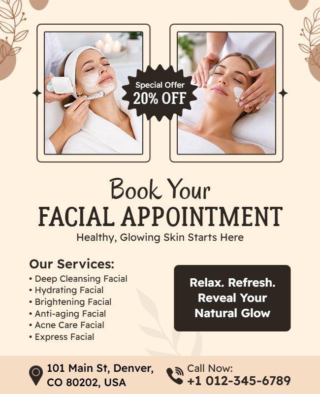 Facial Appointment Promotional Offer Flyer Template