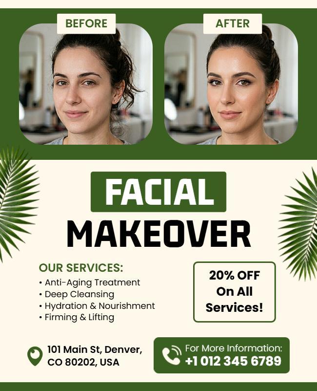 Facial Makeover Beauty Treatment Promotion Poster Template