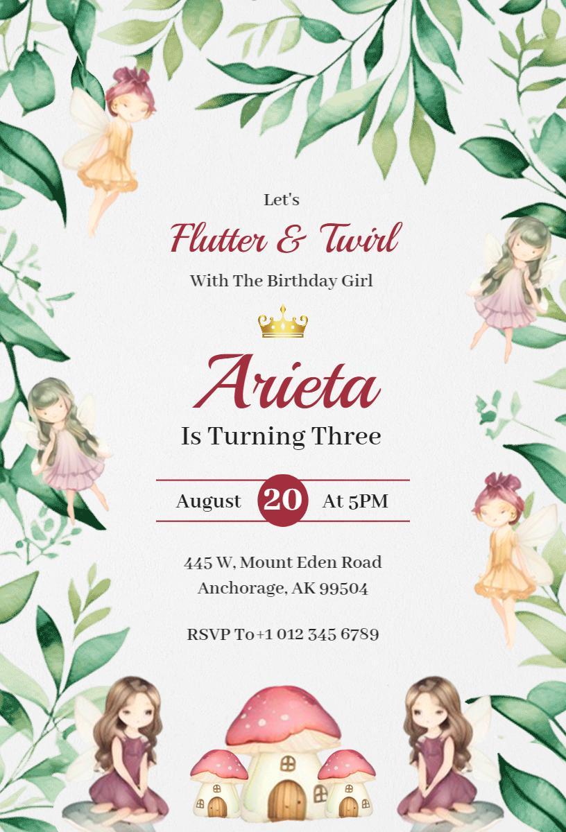 Fairy Flutter Twirl Magical Birthday Celebration Invitation Template