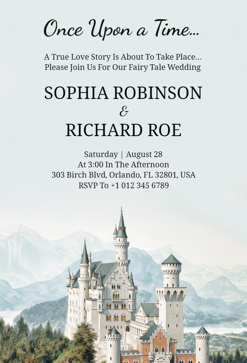 Fairy Tale Castle Destination Wedding Celebration Invitation Template