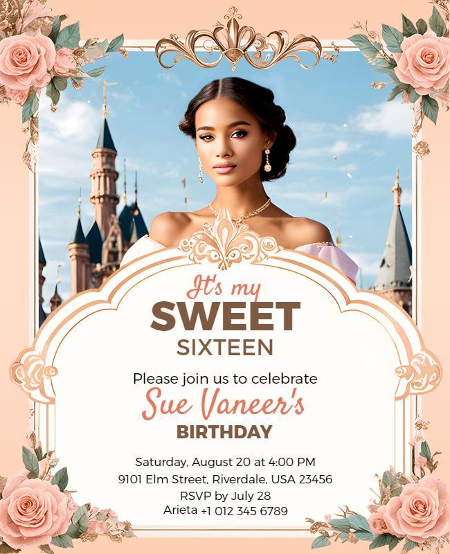 Fairytale Theme Sweet Sixteen Party Flyer Template