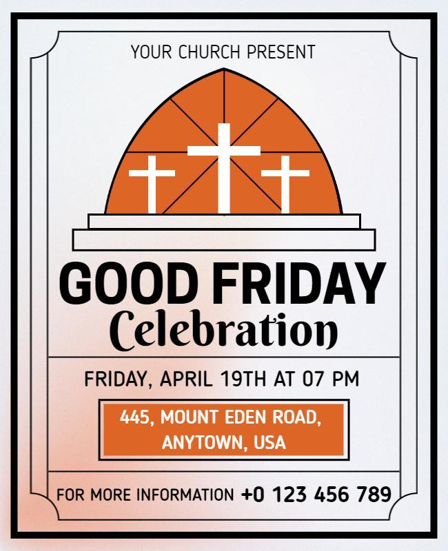 Faithful Orange Good Friday Celebration Church Poster Template