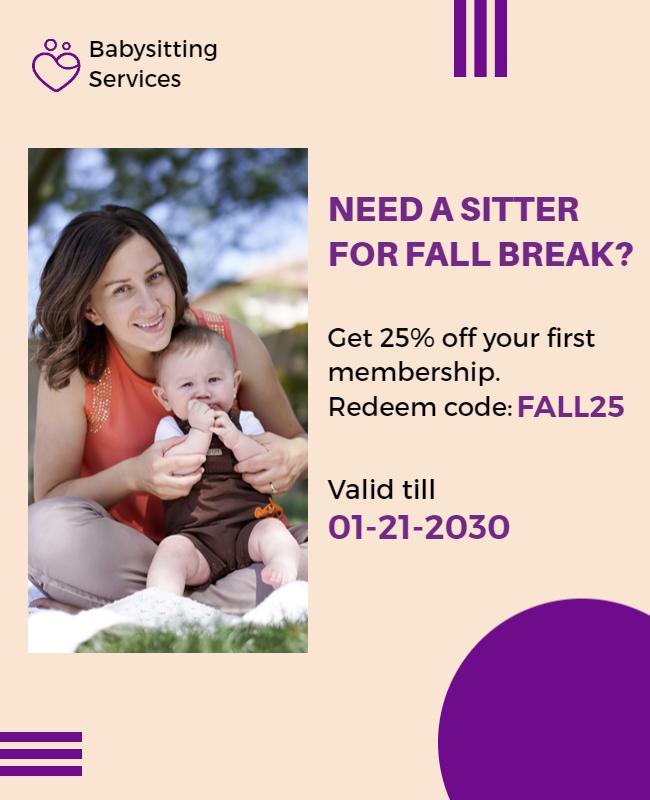 Fall Babysitting Service Discount Promotion Flyer Template