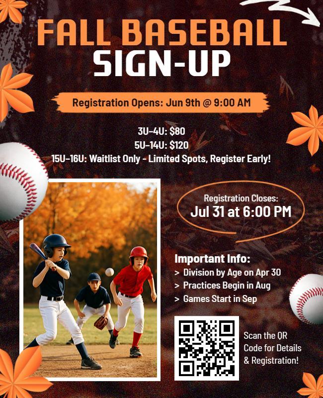 Fall Baseball Sign-up Event Flyer Template