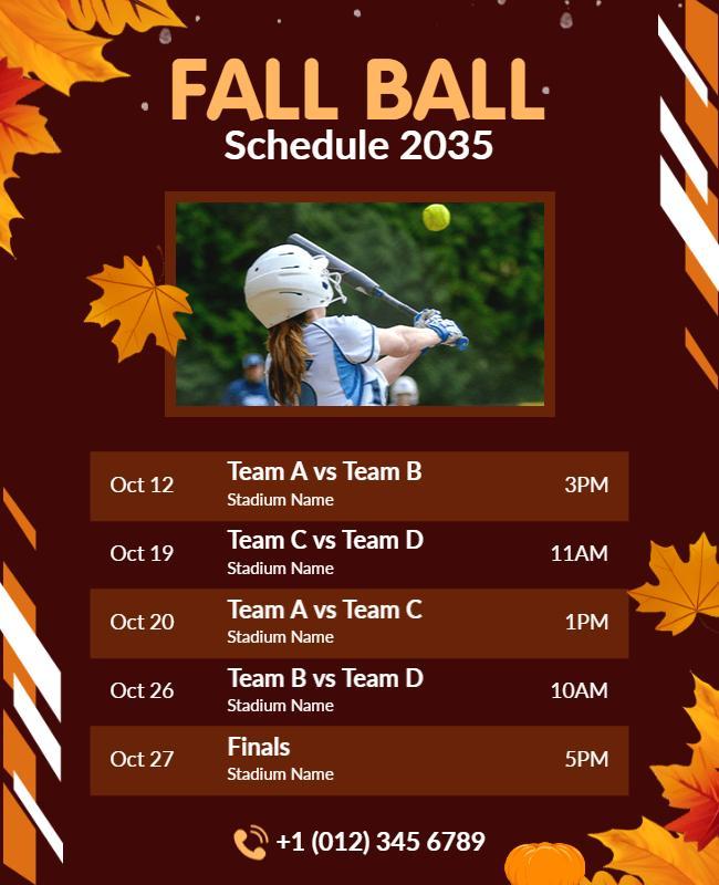 Fall Baseball Tournament Schedule Flyer Template