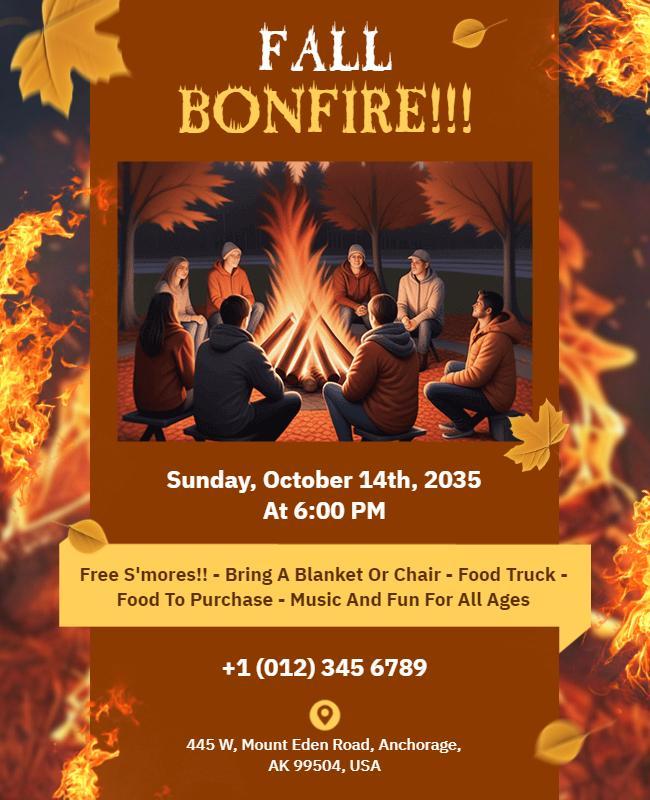 Fall Bonfire Community Gathering Flyer Template