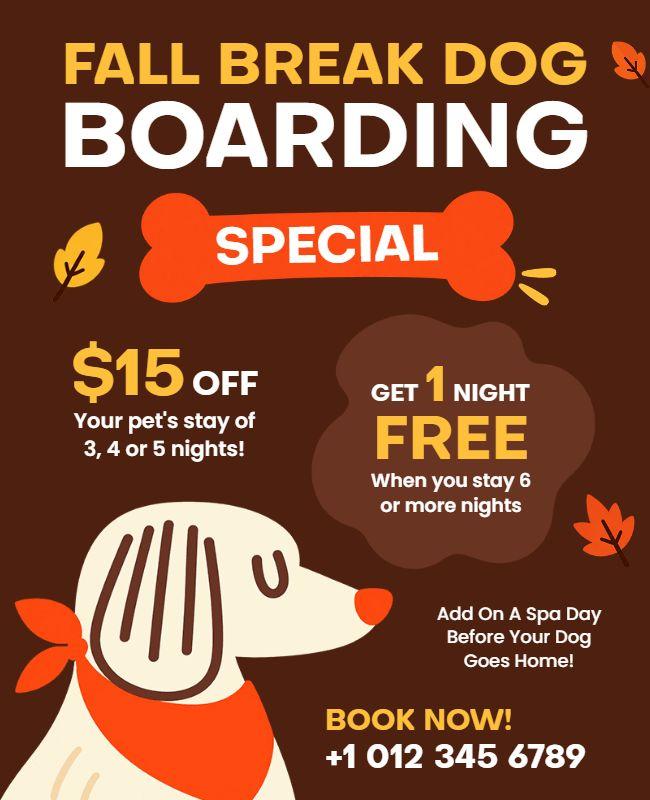 Fall Break Dog Boarding Special Offer Flyer Template