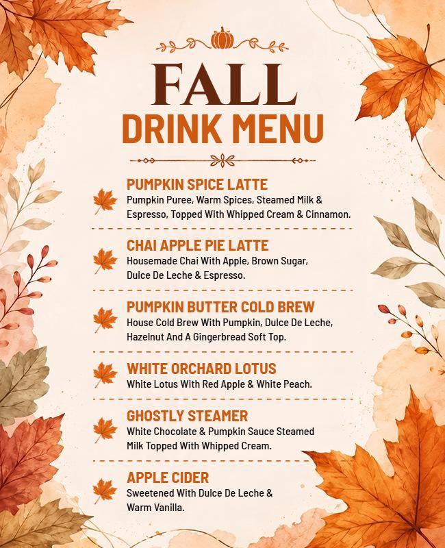 Fall Drink Menu Flyer Template