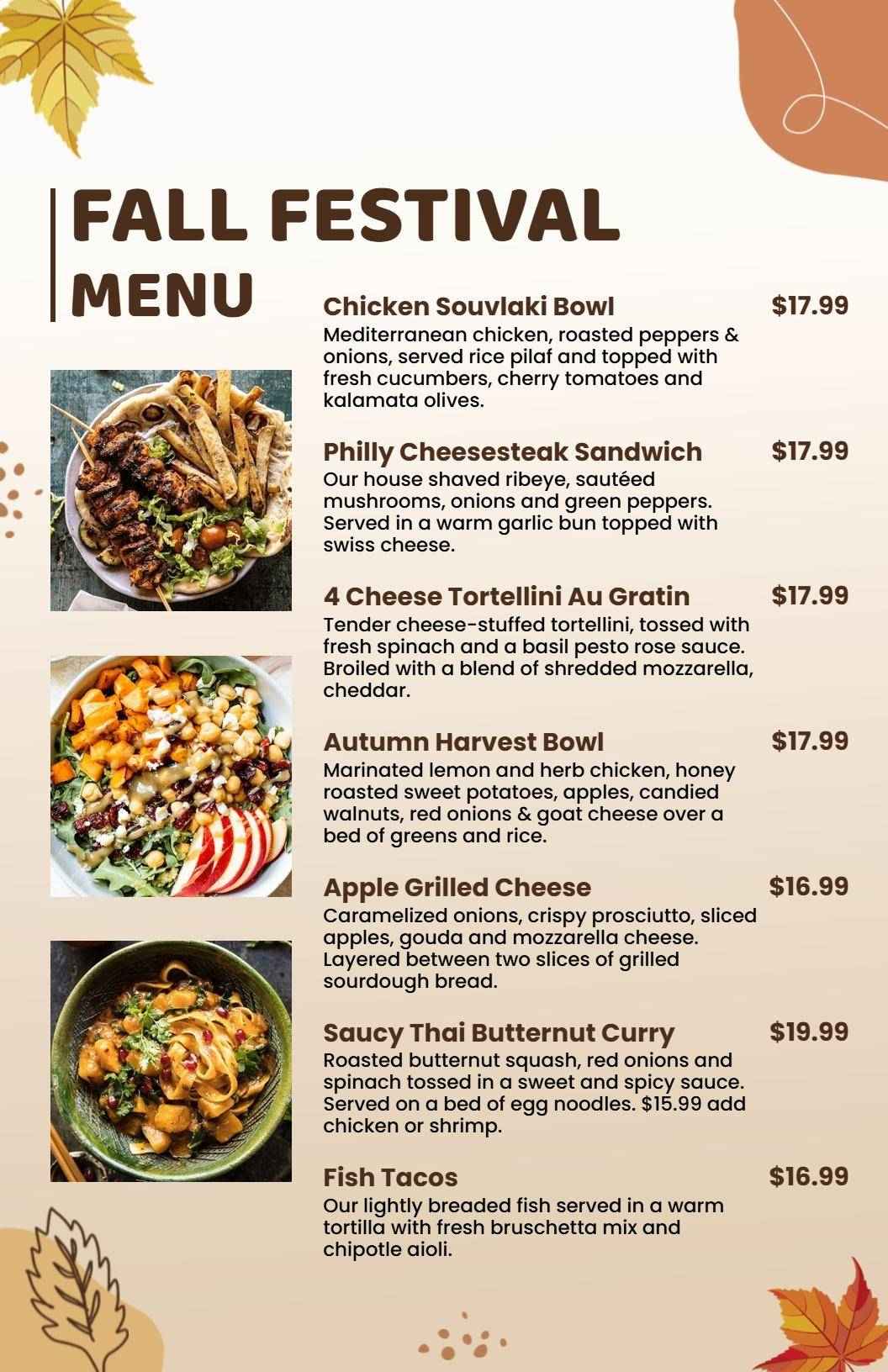 Fall Festival Dining Menu Template