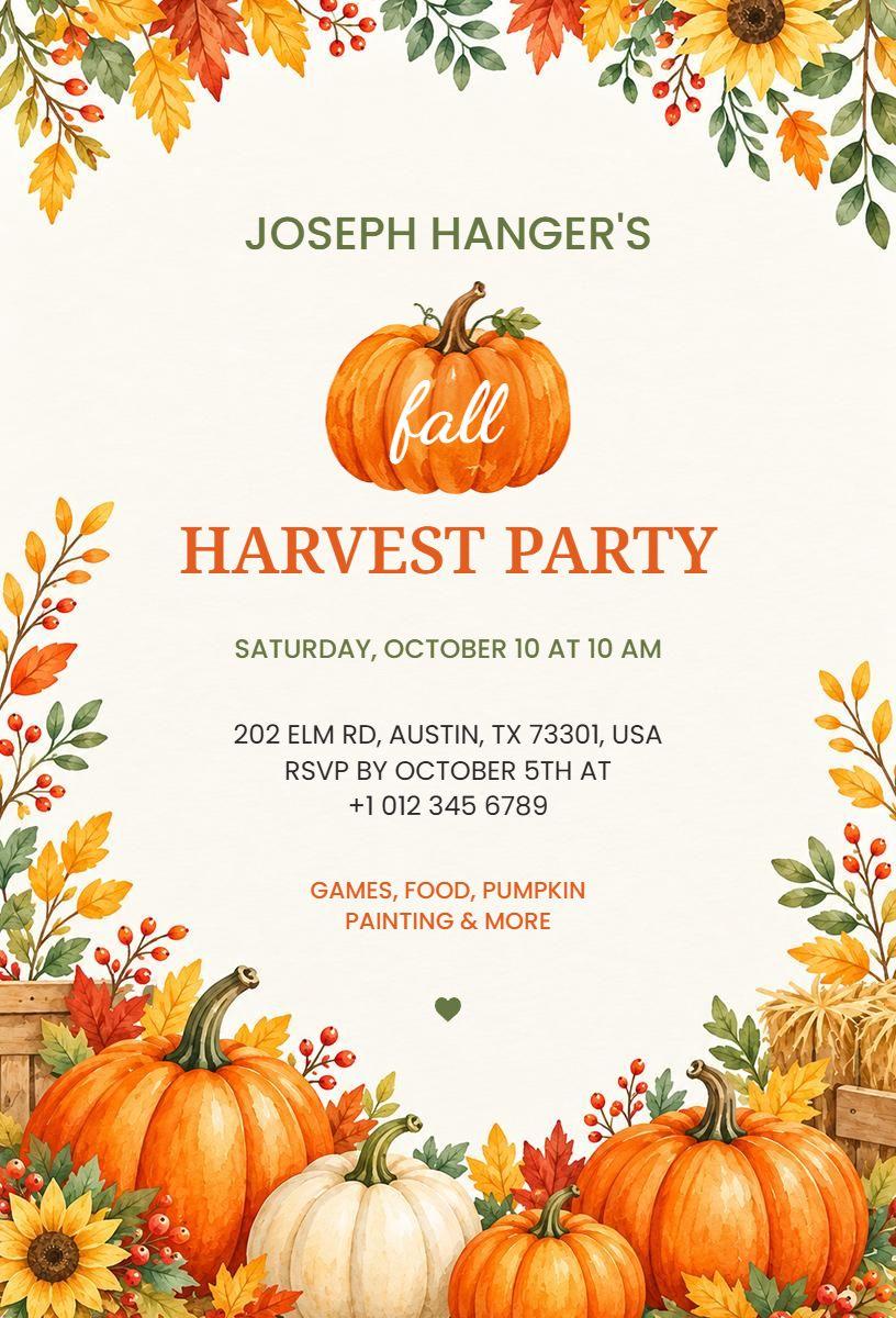 Fall Harvest Celebration Party Invitation Template