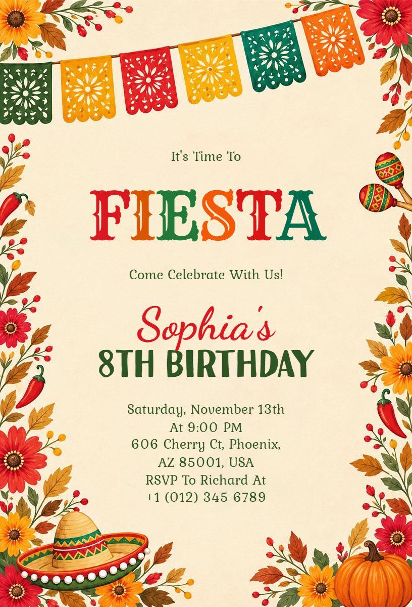 Fall Mexican Fiesta Birthday Bash Invitation Template