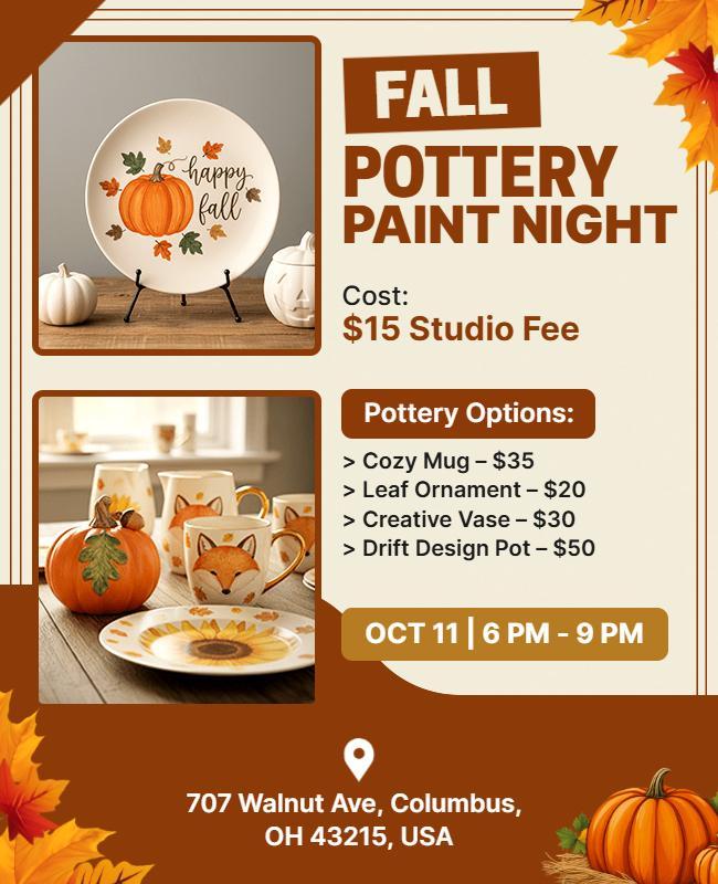 Fall Pottery Painting Night Event Flyer Template