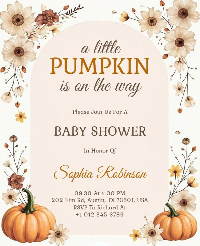 Fall Pumpkin Baby Shower Invitation Flyer Template
