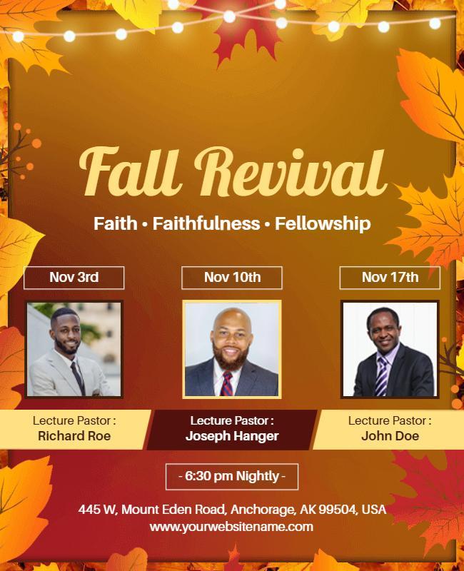 Fall Revival Faith and Fellowship Event Flyer Template