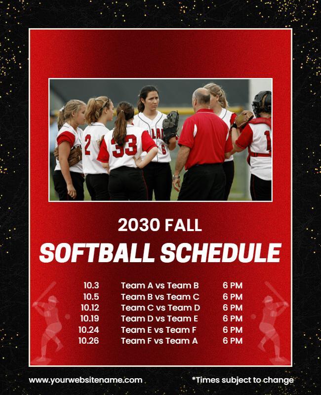 Fall Softball Team Schedule Flyer Template