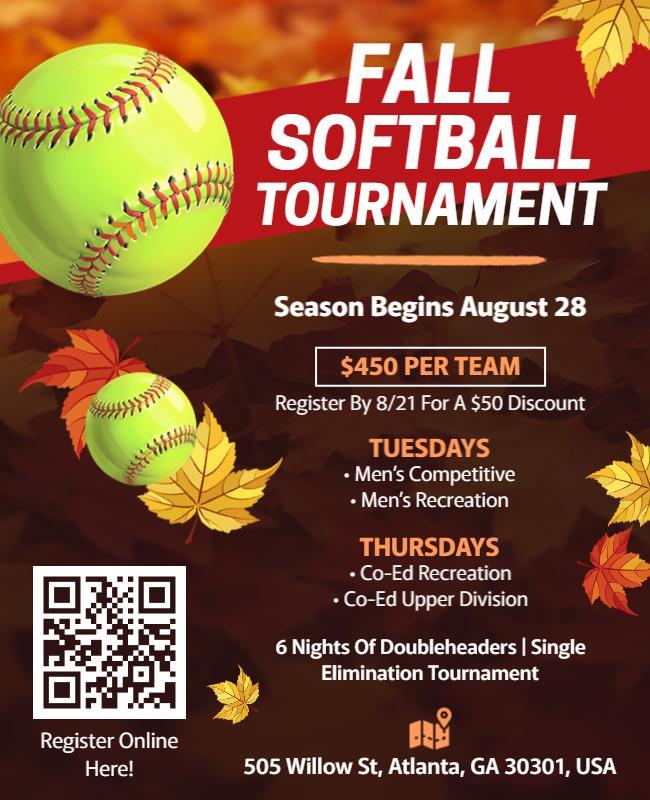 Fall Softball Tournament Registration Flyer Template