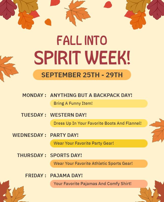 Fall Spirit Week Event Theme Flyer Template