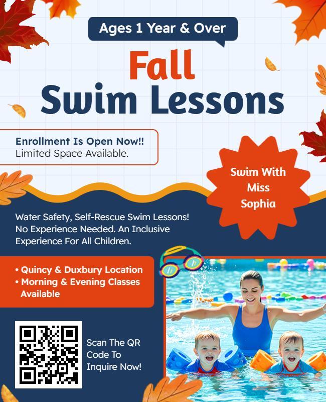 Fall Swim Lessons for Children Flyer Template