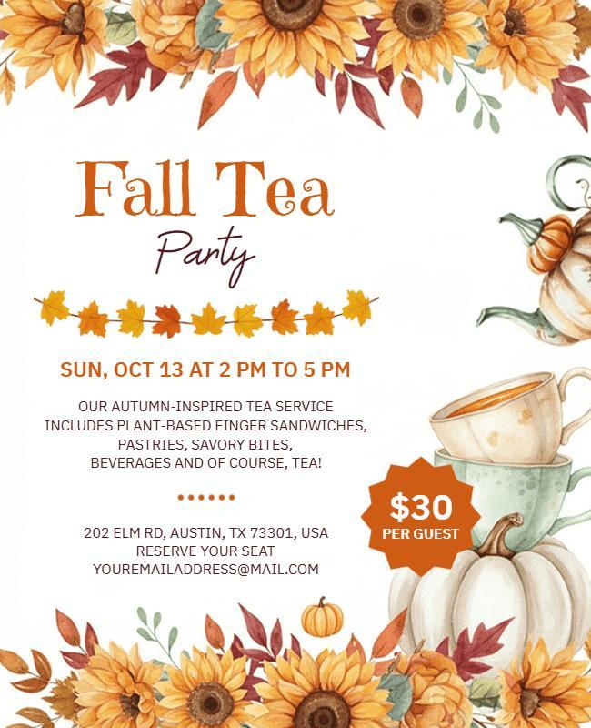 Fall Tea Party Event Flyer Template