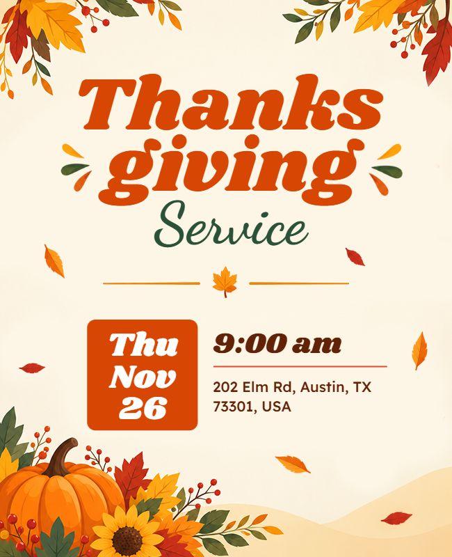 Fall Theme Thanksgiving Service Poster Template
