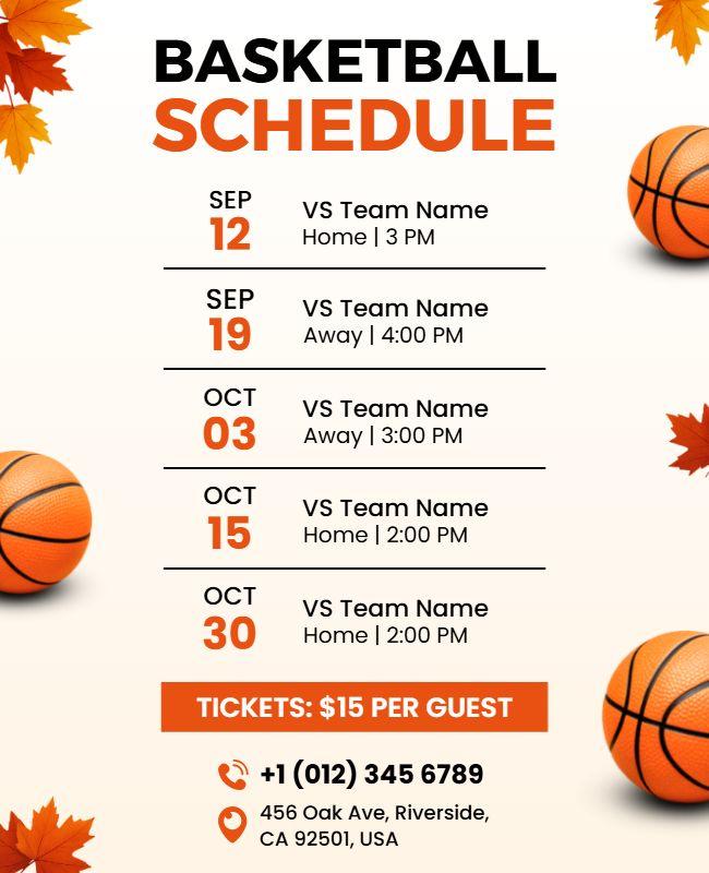 Fall Themed Basketball Schedule Flyer Template