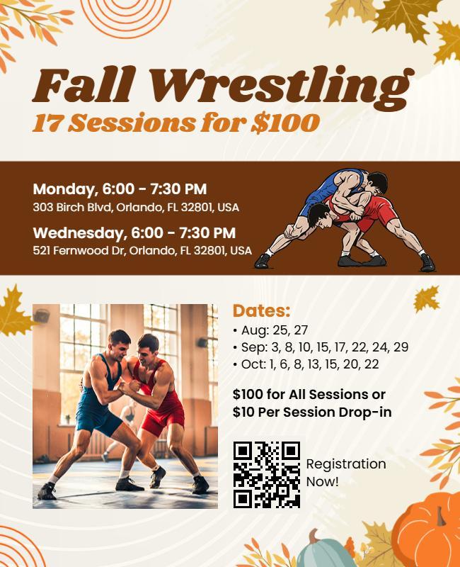 Fall Wrestling Training Sessions Flyer Template