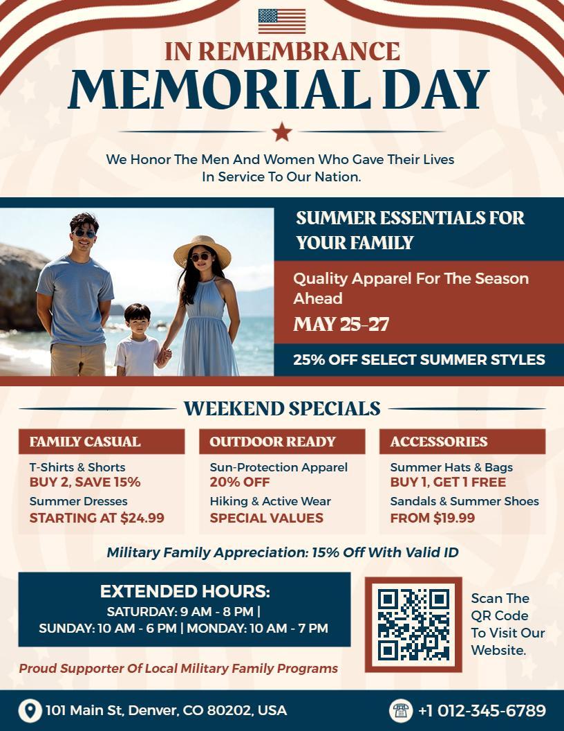 Family Apparel Respectful Memorial Day Flyer Template