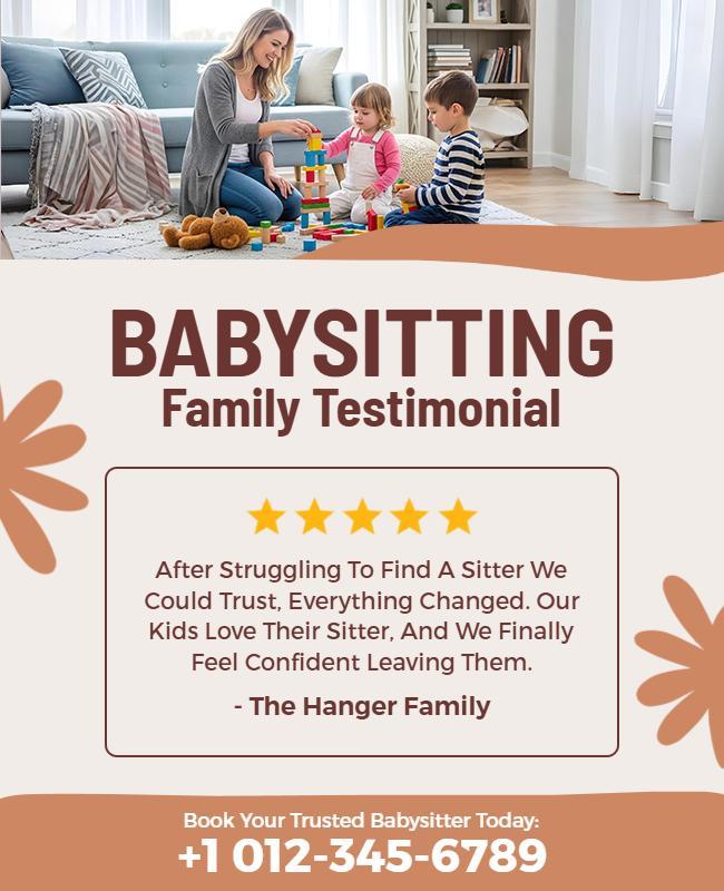 Family Babysitting Service Testimonial Flyer Template