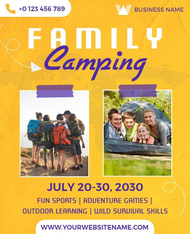 Vibrant Yellow Family Camping Adventure Flyer Template