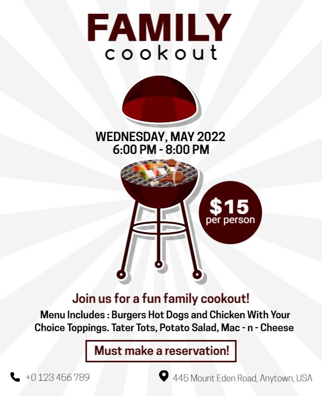 Fun Family BBQ Cookout with Grilling Theme Flyer Template