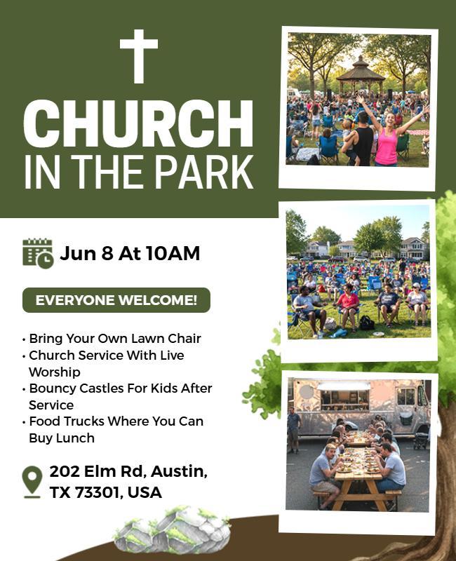 Family-Friendly Church Gathering in the Park Flyer Template