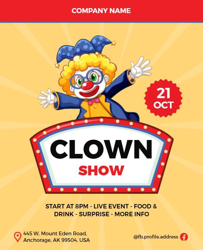 Family Friendly Clown Show Event Flyer Template