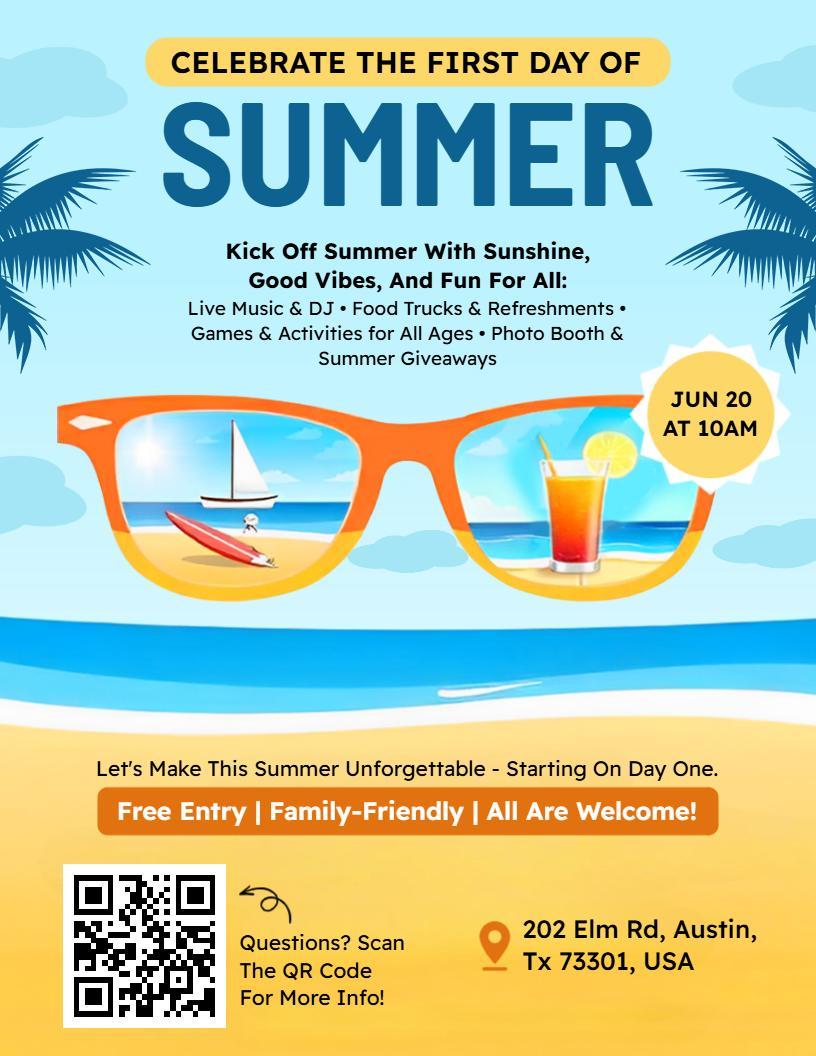 Family-Friendly First Day of Summer Event Flyer Template