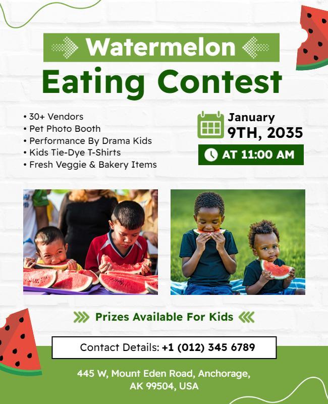 Family Friendly Watermelon Eating Contest Flyer Template