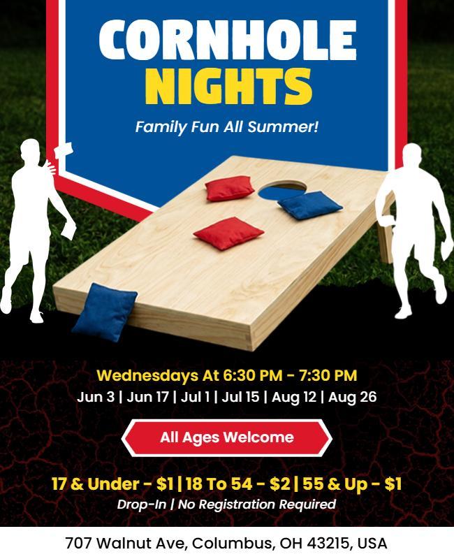 Family Fun Cornhole Nights Poster Template