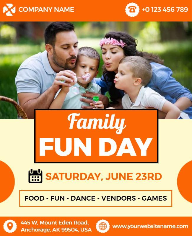 Vibrant Orange Family Fun Day Celebration Flyer Template