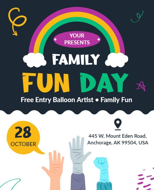 Colorful Rainbow Family Fun Day Event Flyer Template