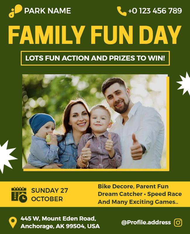 Lively Green Family Fun Day Celebration Flyer Template