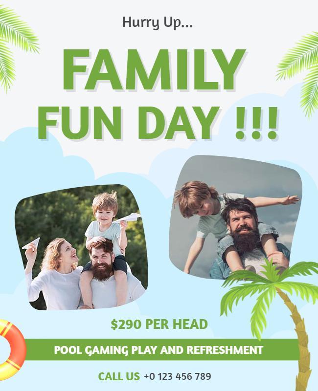 Tropical Family Fun Day Pool Games and Refreshments Flyer Template