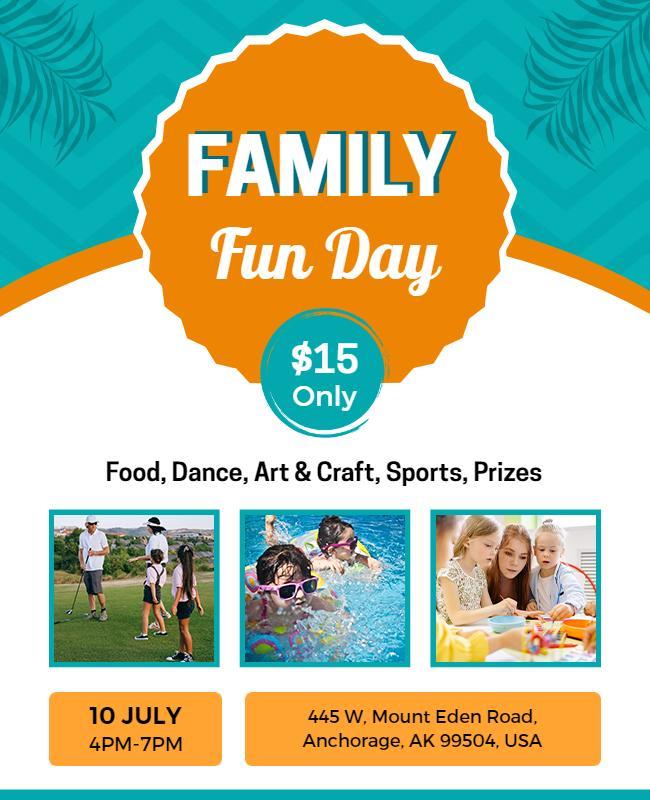 Bright Orange Tropical Family Fun Day Flyer Template