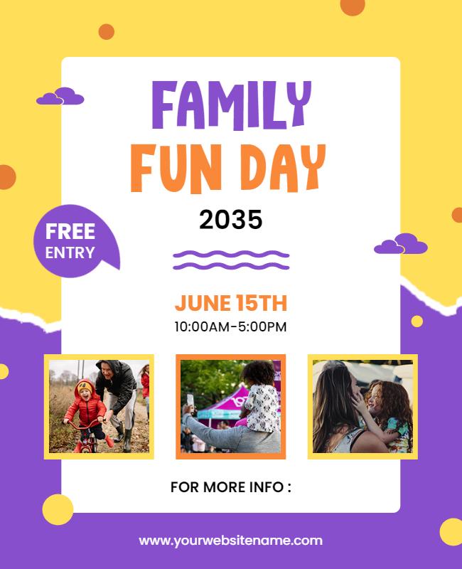 Bright Yellow Family Fun Day Celebration Flyer Template