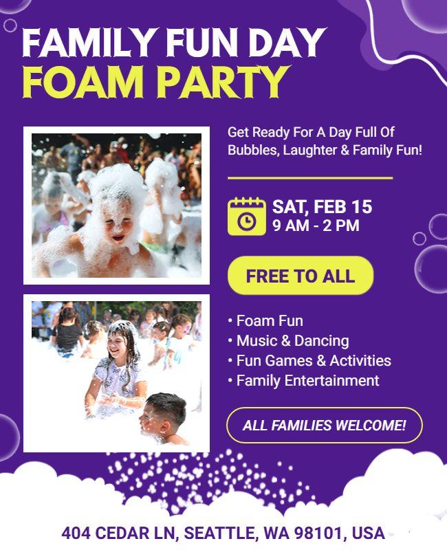 Family Fun Day Foam Party Event Flyer Template