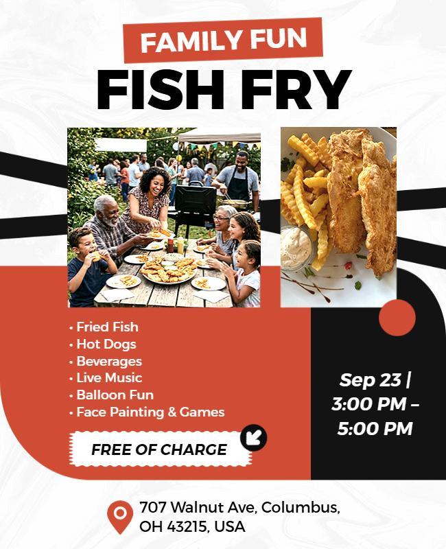 Family Fun Fish Fry Event Poster Template