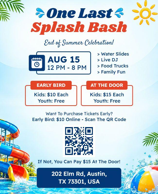 Family Fun Last Splash Bash Celebration Flyer Template