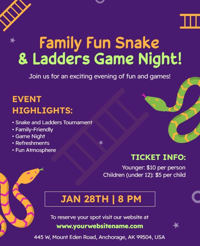 Family Fun Snake and Ladders Game Night Flyer Template