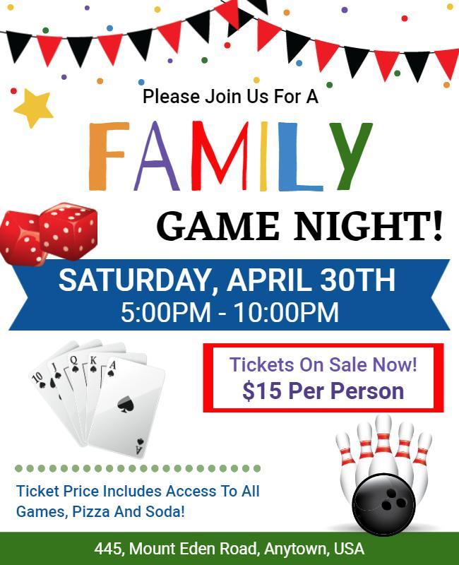 Colorful Family Game Night with Fun Activities Flyer Template