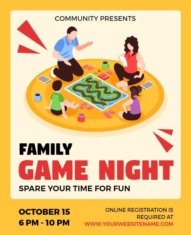 Colorful Cartoon Family Game Night Fun Flyer Template