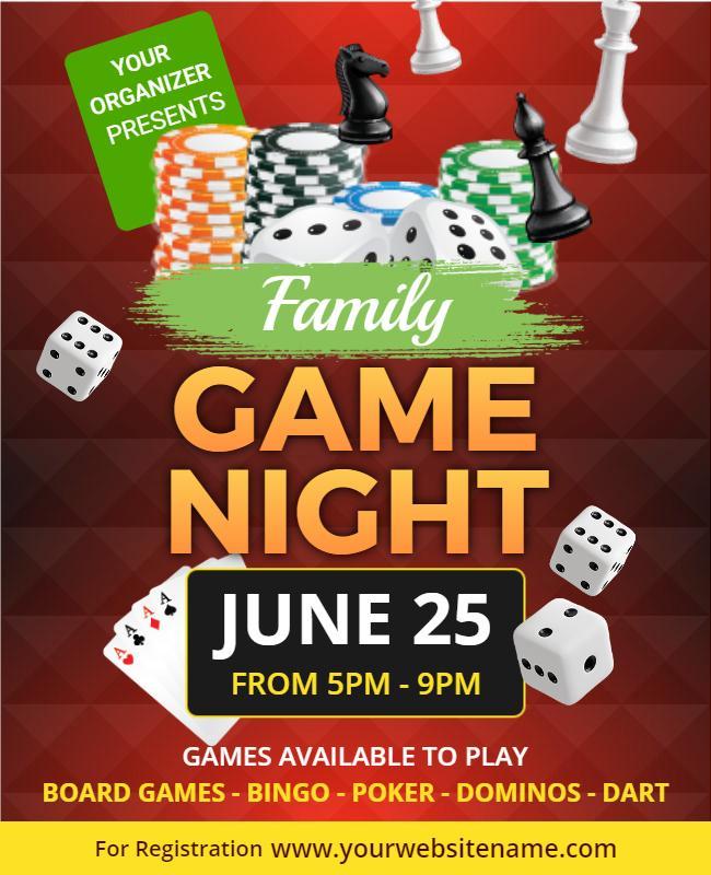 Vibrant Red Family Game Night Event Flyer Template