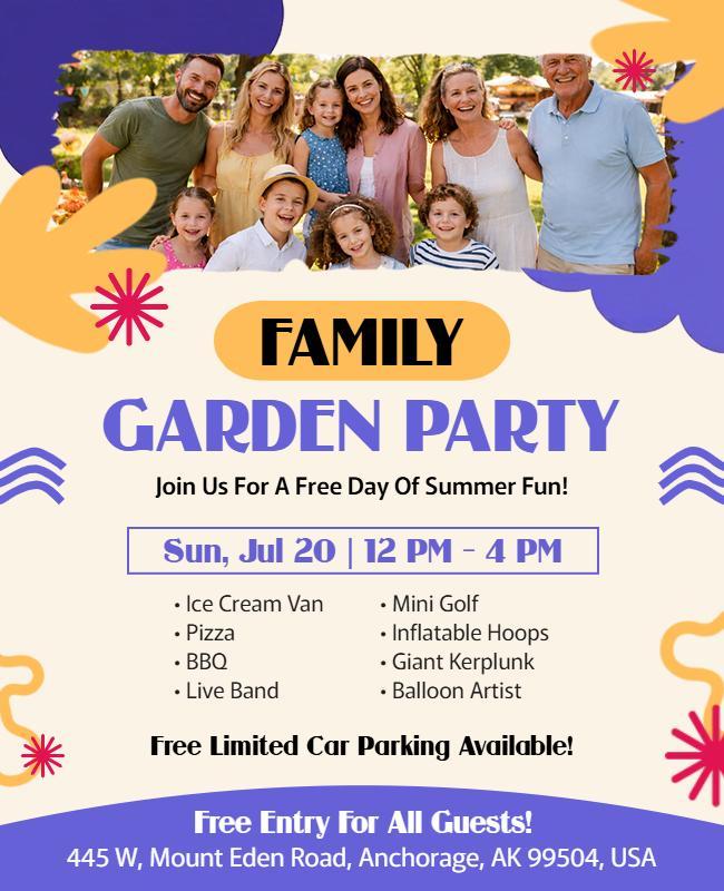 Family Garden Party Celebration Poster Template